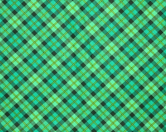 ST. PATRICK'S DAY-STOF | Verkocht door The Half Yard! | Doorlopende snede! | 100% quiltkatoen | Groene geruite gele Ierse blender tonale tartan