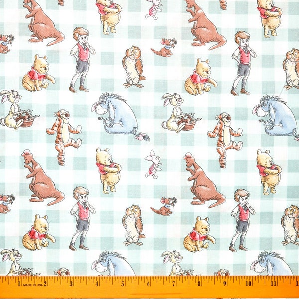 WINNIE the POOH FABRIC | Sold By The Half Yard! | Continuous Cut! | 100% Quilting Cotton | Disney Piglet Tigger Eeyore Kanga Roo Gingham