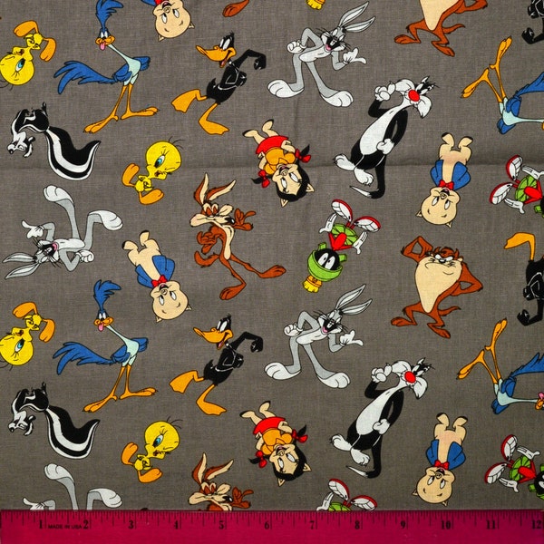 LOONEY TUNES FABRIC | Sold By The Half Yard! | Continuous Cut! | 100% Quilting Cotton | Toons Bugs Bunny Sylvester Daffy Duck Porky Pig Grey