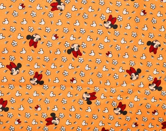 MINNIE MOUSE FABRIC | Sold By The Half Yard! | Continuous Cut! | 100% Quilting Cotton | Disney Flowers Floral Ears Orange