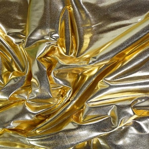 GOLD STRETCH FABRIC | Sold By The Half Yard! Continuous Cut! | Yellow/Black 5% Spandex Metallic Activewear Apparel Costumes Swimsuit 4 Way