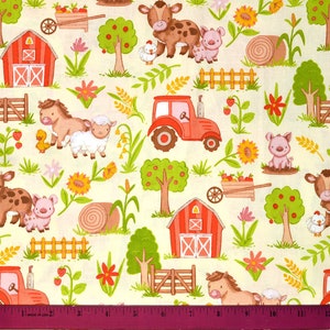 FARM ANIMALS FABRIC | Sold By The Half Yard! | Continuous Cut! | 100% Quilting Cotton | Baby Nursery Infant Pig Sheep Chicken Duck Cow Horse