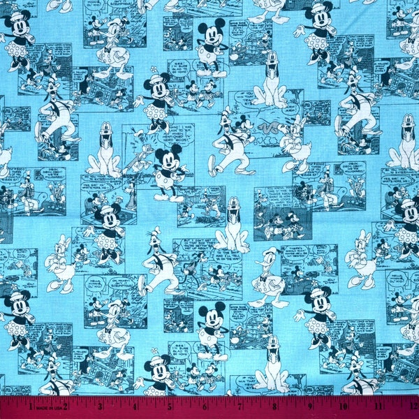 Sale!! MICKEY MOUSE FABRIC | Sold By The Half Yard! | Continuous Cut! | 100% Quilting Cotton | Donald Duck Pluto Goofy Minnie Classic Blue