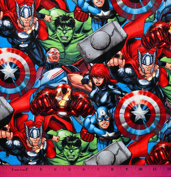 MARVEL AVENGERS FABRIC Sold By The Half Yard Continuous Cut 100 Quilting Cotton Thor Captain America Black Widow Falcon Iron Man