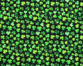 MINI KLAVERSSTOF | Verkocht op halve meter! Doorlopende snede! | 100% quiltkatoen | St. Patrick's Day klavertje vier groen zwart blender