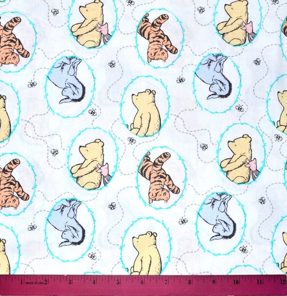 Disney Winnie the Pooh Nursery Pooh Piglet Stars White Cotton Fabric