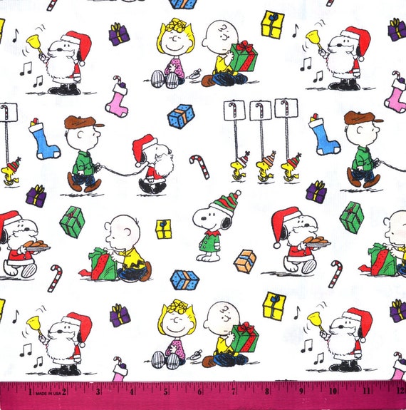 Peanuts Christmas Fabric - HALF YARD - 100% Cotton Quilting Snoopy Charlie  Brown