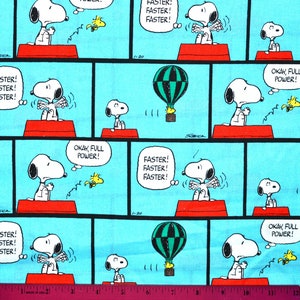 SNOOPY COMIC Strip FABRIC | Sold By The Half Yard! | Continuous Cut! | 100% Quilting Cotton | Peanuts Woodstock Blue
