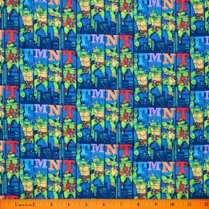 Teenage Mutant NINJA TURTLES FABRIC | Sold By The Half Yard! | Continuous Cut! | 100% Quilting Cotton | Superhero Super Hero Blue Green
