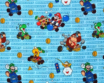 MARIO KART FABRIC | Sold By The Half Yard! Continuous Cut! | 100% Quilting Cotton | Mariokart Brothers Nintendo Video Game Luigi Donkey Kong