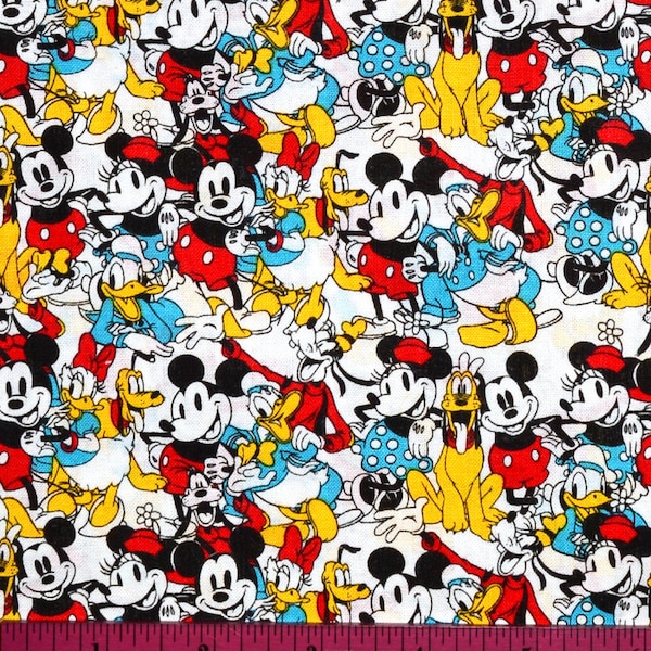 Sale!! MICKEY MOUSE FABRIC | Sold By The Half Yard! | Continuous Cut! | 100% Quilting Cotton | Disney Donald Duck Pluto Goofy Minnie Classic