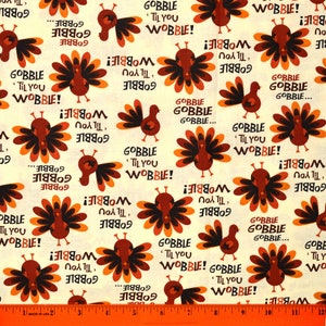 THANKSGIVING TURKEY FABRIC | Sold By The Half Yard! | Continuous Cut! | 100% Quilting Cotton | Fall Autumn Cream