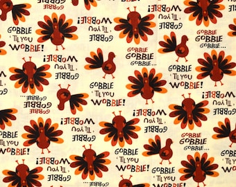 THANKSGIVING TURKEY FABRIC | Sold By The Half Yard! | Continuous Cut! | 100% Quilting Cotton | Fall Autumn Cream