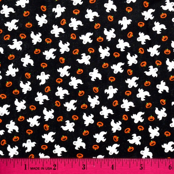 MINI HALLOWEEN FABRIC | Sold By The Half Yard! | Continuous Cut! | 100% Quilting Cotton | Ghosts Pumpkins Small Tiny Blender Orange Black