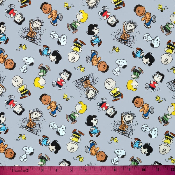 PEANUTS CHARACTERS FABRIC | Sold By The Half Yard! | Continuous Cut! | 100% Quilting Cotton | Charlie Brown Snoopy Lucy Pig-Pen Marcie Gray