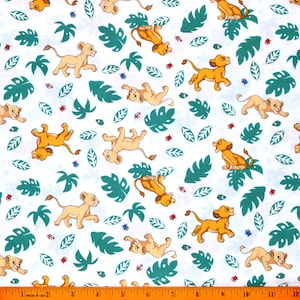 LION KING FABRIC | Sold By The Half Yard! | Continuous Cut! | 100% Quilting Cotton | Disney Simba Nala Bugs White Blender