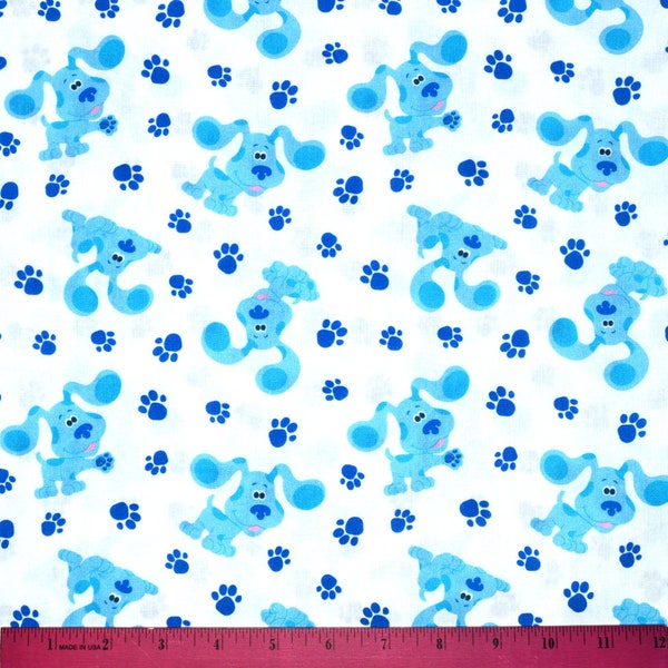 BLUE'S CLUES FABRIC | Sold By The Half Yard! | Continuous Cut! | 100% Quilting Cotton | Blues Clues Dog Boys Girls White Paw Print Pawprint