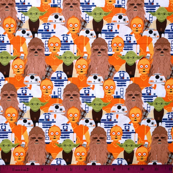 Sale!!! STAR WARS FABRIC | Sold By The Half Yard! | Continuous Cut! | 100% Quilting Cotton | R2D2 C3P0 bb-8 Chewbacca Yoda