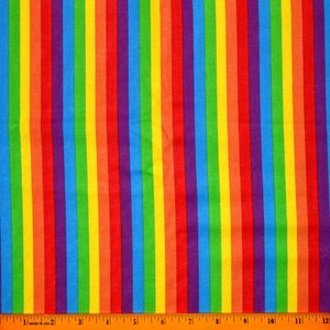 RAINBOW STRIPES FABRIC | Sold By The Half Yard! | Continuous Cut! | 100% Quilting Cotton | Multi Bright Colors Pride Stripe Boys Girls