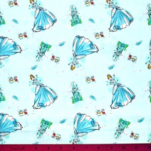 PRINCESS CINDERELLA FABRIC | Sold By The Half Yard! | Continuous Cut! | 100% Quilting Cotton | Disney Princess Castle Gus Jaq Blue