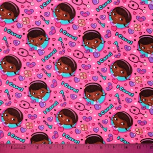 DOC MCSTUFFINS FABRIC | Sold By The Half Yard! | Continuous Cut! | 100% Quilting Cotton | Lambie Stuffie Pink Doctor