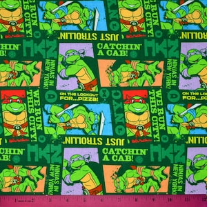 Teenage Mutant NINJA TURTLES FABRIC | Sold By The Half Yard! | Continuous Cut! | 100% Quilting Cotton | Superhero Super Hero Green Squares