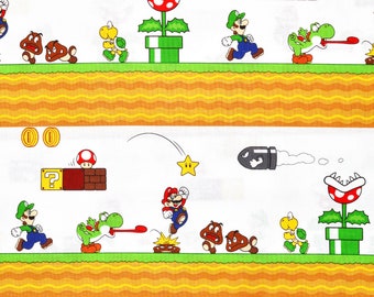 MARIO BROTHERS FABRIC | Sold By The Half Yard! Continuous Cut! | 100% Quilting Cotton | Nintendo Luigi Yoshi Koopa Troopa Gaming Video Games