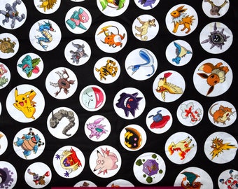 ブラック ポケモン ファブリック | 半ヤード単位で販売 | 連続カット | 100% キルティング コットン | ピカチュウ ゴー フシギダネ ヒトカゲ イーブイ ポッチャマ