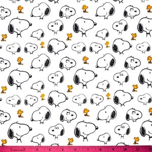 PEANUTS SNOOPY FABRIC | Sold By The Half Yard! | Continuous Cut! | 100% Quilting Cotton | Woodstock White Yellow Blender Tonal Dog Bird
