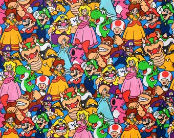 MARIO BROTHERS FABRIC | Sold By The Half Yard! | Continuous Cut! | 100% Quilting Cotton | Nintendo Yoshi Bowser Diddy Kong Toad Video Game