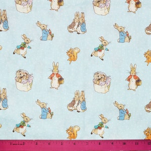 BEATRIX POTTER FABRIC | Sold By The Half Yard! | Continuous Cut! | 100 % Cotton | For Sewing Quilting | Peter Rabbit Squirrel Nutkin Blue