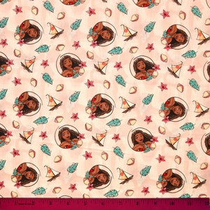 PRINCESS MOANA FABRIC | Sold By The Half Yard! | Continuous Cut! | 100% Quilting Cotton | Disney Princess Orange Peach