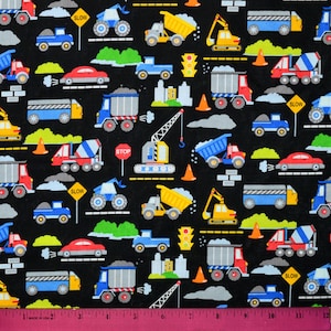 車・トラック用生地 | 半ヤード単位で販売！ | 連続カット！ | キルティングコットン100% | ミニ小型ダンプトラック輸送用 男の子 女の子 ブラック