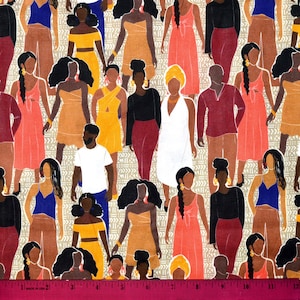 BLACK FASHION FABRIC | Sold By The Half Yard! Continuous Cut! | 100% Quilting Cotton | Pride People Faces African American Culture Diversity