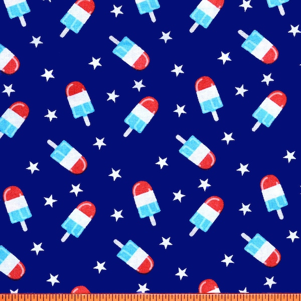 PATRIOTIC POPSICLE FABRIC | Sold By The Half Yard! Continuous Cut! | 100% Quilting Cotton | Mini Tiny Fourth 4th of July usa Red White Blue