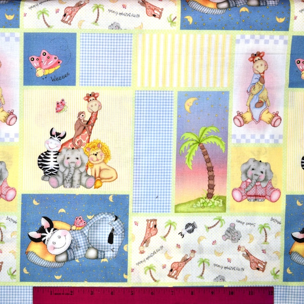 BAZOOPLES ANIMALS FABRIC | Sold By The Half Yard! | Continuous Cut! | 100% Quilting Cotton | Safari Jungle Animals Baby Pastels