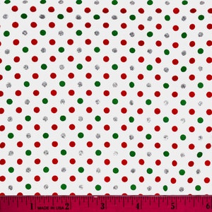 CHRISTMAS DOTS FABRIC | Sparkles! | Sold By The Half Yard! | Continuous Cut! | 100% Quilting Cotton | Small Tiny Polka Dot Green Red Blender