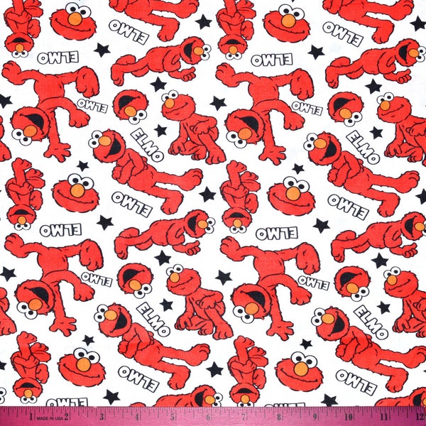 ELMO FABRIC | Sold By The Half Yard! | Continuous Cut! | 100% Quilting Cotton | Sesame Street Red White Boys Girls Kids