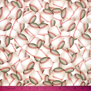 Sale!! BASEBALL FABRIC | Sold By The Half Yard! | Continuous Cut! | 100% Quilting Cotton | Sports Boys Girls Softball White Red