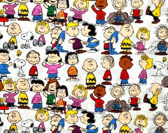 PEANUTS CHARACTERS FABRIC | Sold By The Half Yard! | Continuous Cut! | 100% Quilting Cotton | Charlie Brown Snoopy Lucy Linus White