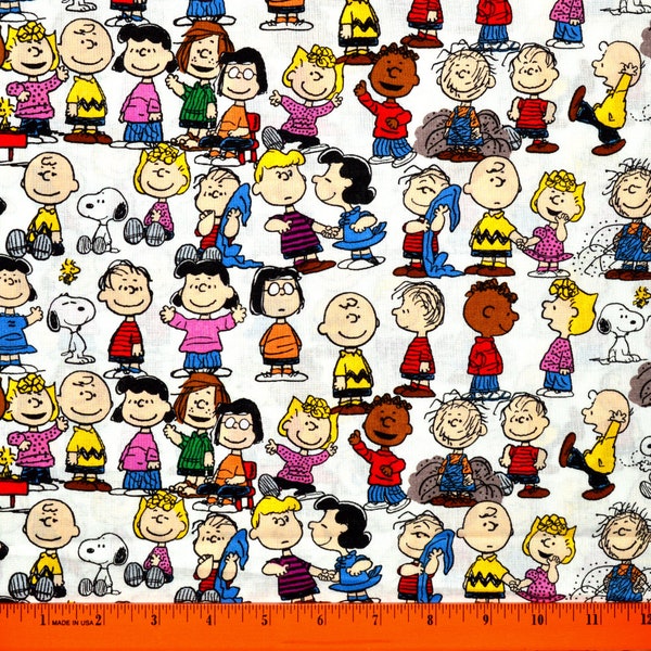 PEANUTS CHARACTERS FABRIC | Sold By The Half Yard! | Continuous Cut! | 100% Quilting Cotton | Charlie Brown Snoopy Lucy Linus White