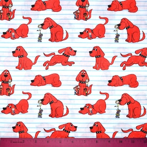 CLIFFORD the Big Red DOG FABRIC / Venduto a mezzo metro! Taglio continuo! / 100% cotone per trapuntatura / Emily Elizabeth School Classroom Rosso Bianco