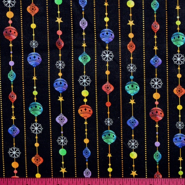 Sale!!! CHRISTMAS ORNAMENTS FABRIC | Sold By The Half Yard! | Continuous Cut! | 100% Quilting Cotton | Decoration Rainbow Rainbow Black