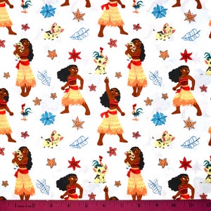MOANA PUA FABRIC | Sold By The Half Yard! | Continuous Cut! | 100% Quilting Cotton | Pig Disney Princess Island Orange White