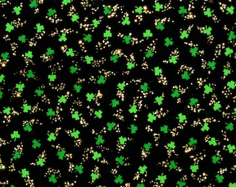 MINI SHAMROCKS FABRIC | Sparkles! | Sold By The Half Yard! Continuous Cut! | 100% Quilting Cotton | St Patricks Day Small Tiny Blender Black