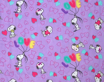 PEANUTS SNOOPY FABRIC | Sold By The Half Yard! | Continuous Cut! | 100% Quilting Cotton | Valentine&#39;s Day Hearts Love Pastel Purple