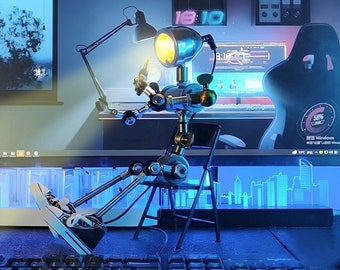 steampunk 1/6 Scale BJD robot for 12" Action Figures, Unique decor mechanical Metal Art table lamp, cyberpunk gifts for men