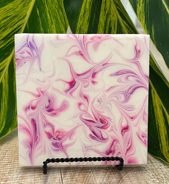 Hand Painted Pink and Magenta Ceramic Tile Trivet, Food-Safe, Heat-Resistant, One-of-a-Kind Kitchen Art