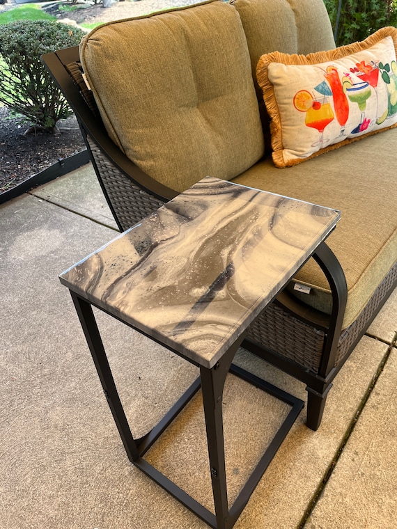 Black and White Side Table / Painted Accent Table  / Marble Style Accent Table /  Black and White Resin Accent Table / Resin Table Top