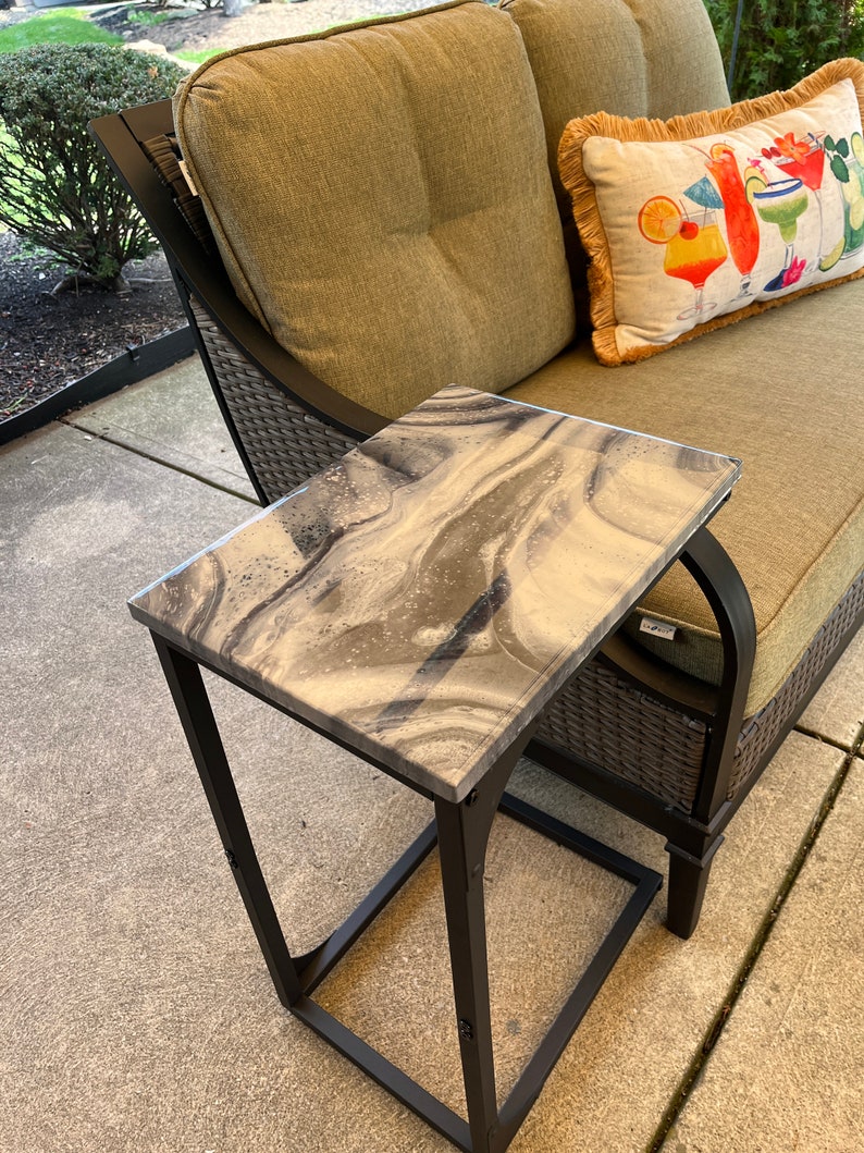 Black and White Side Table / Painted Accent Table / Marble Style Accent ...
